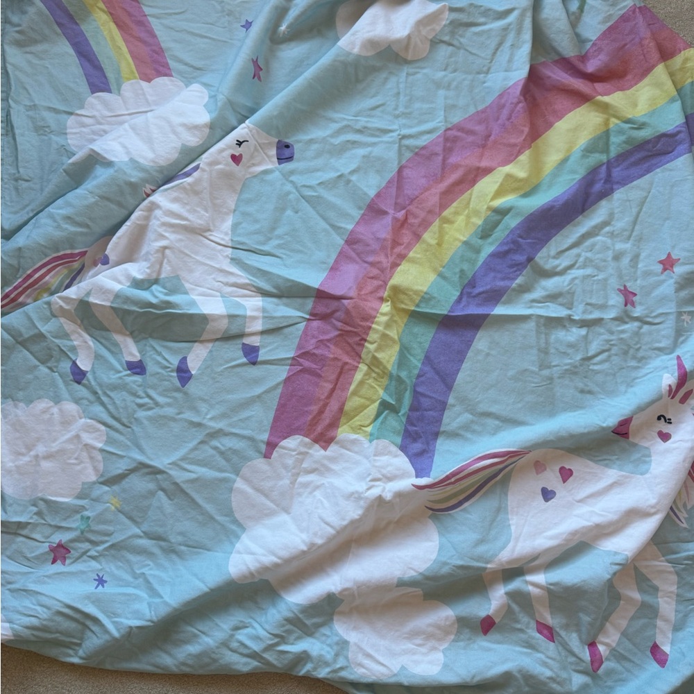 Pottery Barn Kids Rainbow Unicorn Shower Curtain - Blue and Multicolor
